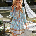 Women V-Neck Long Sleeve Fringe Dress