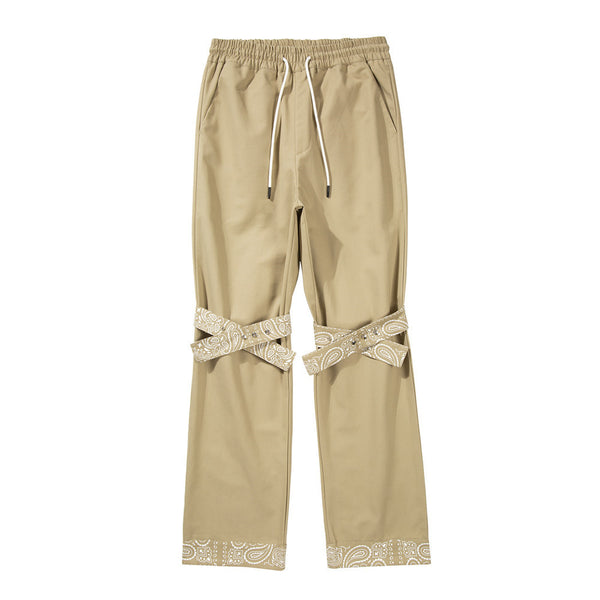 Men Cashew Flower Strap Cargo Pants