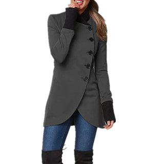 Buy grey Women Single-breasted Long-sleeved Cotton Jacket