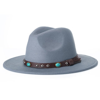 Buy gray Men Woolen Top Beaded Belt Jazz Hat