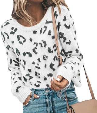 Buy white Leopard Print Knitted Sweater