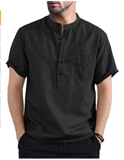 Men's Cotton Linen Solid Color Pocket Shirts