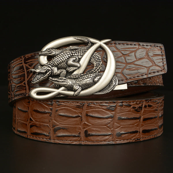 Patterned Real Cowhide Automatic Buckle Belt