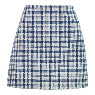 Buy blue Woolen High-waisted Retro Grid A-line Skirt