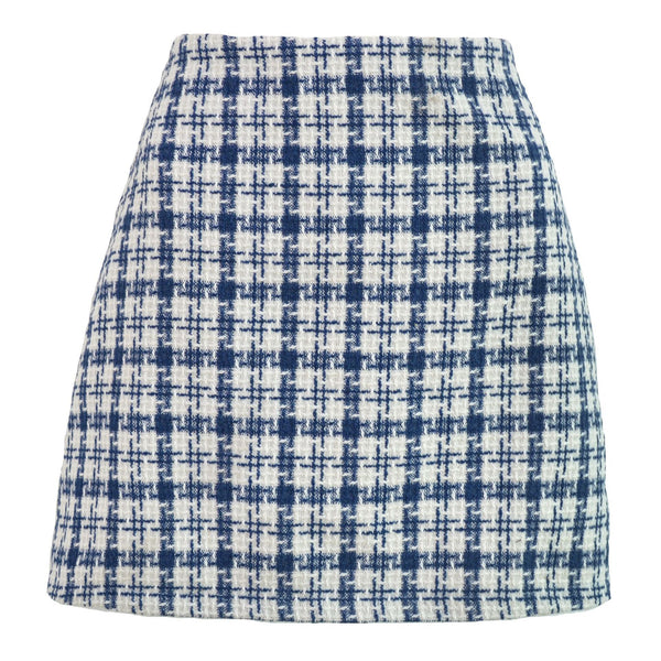 Woolen High-waisted Retro Grid A-line Skirt