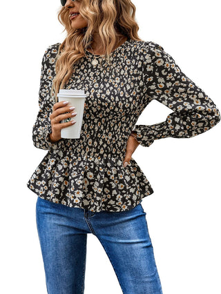 Buy black Long Sleeve Tunic Printed Shirt Top