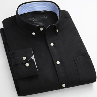 Buy black Men Casual Cotton Long-sleeved Shirt