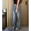 High Waist Slim Washed Cut Loose Jeans