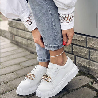 Buy white Women Plain Solid Color Buckled Sneakers