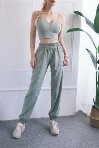 Buy grey High Waist Elasticated Solid Color Sweatpants