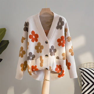 Buy white Floral Knitted Cardigan Sweater