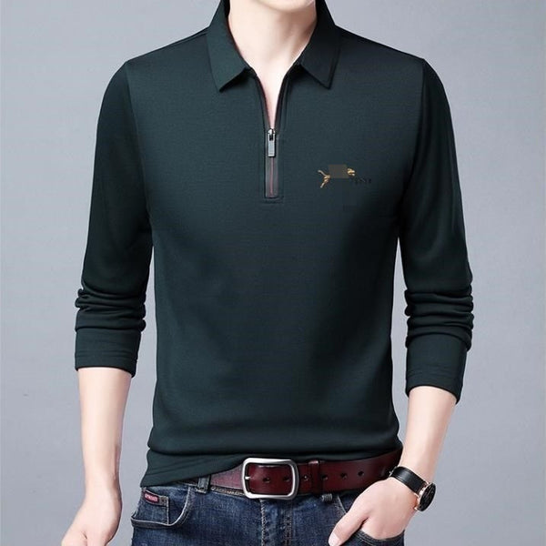 Men Long Sleeve Lapel Half Zip T Shirt