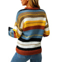 Stripe Stitching Round Neck Long-Sleeved Sweater