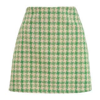 Buy green Woolen High-waisted Retro Grid A-line Skirt