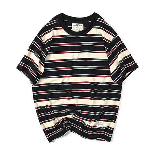 Buy beige-black Men Cotton Round Neck Striped T-Shirt