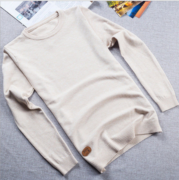 Men Solid Colored Round Neck Sweater