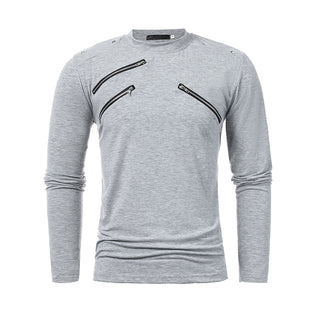 Buy light-grey Men Multi Zipper Half High Collar T-shirt