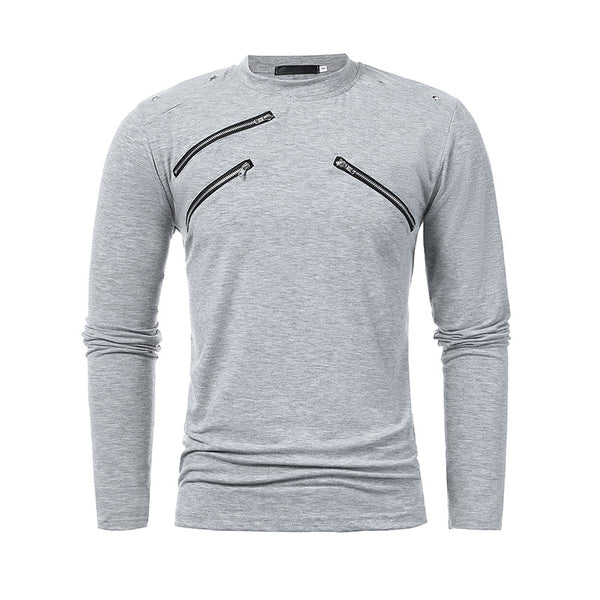 Men Multi Zipper Half High Collar T-shirt