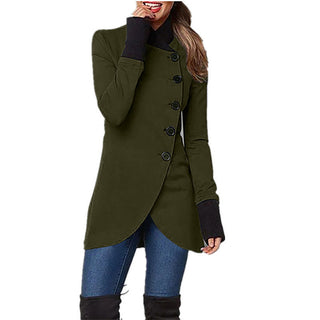 Buy army-green Women Single-breasted Long-sleeved Cotton Jacket