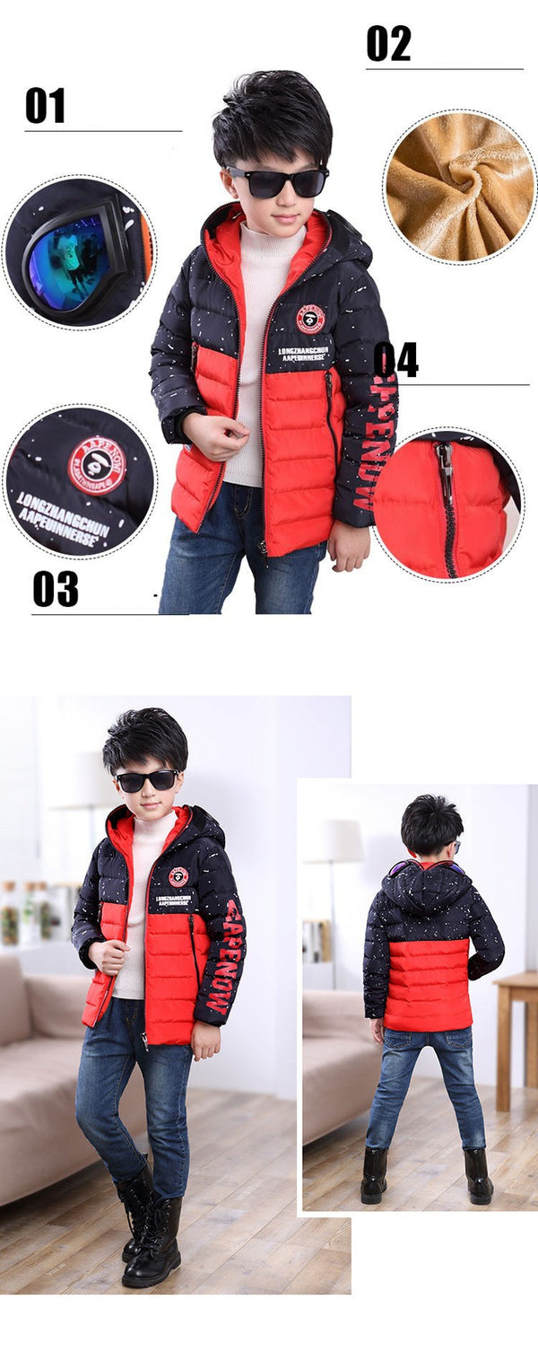 Fashion Boy's Glasses Hooded Warm Cotton Coat