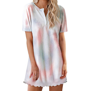 Short Sleeve Tie Dye Pajamas Loungewear Dress