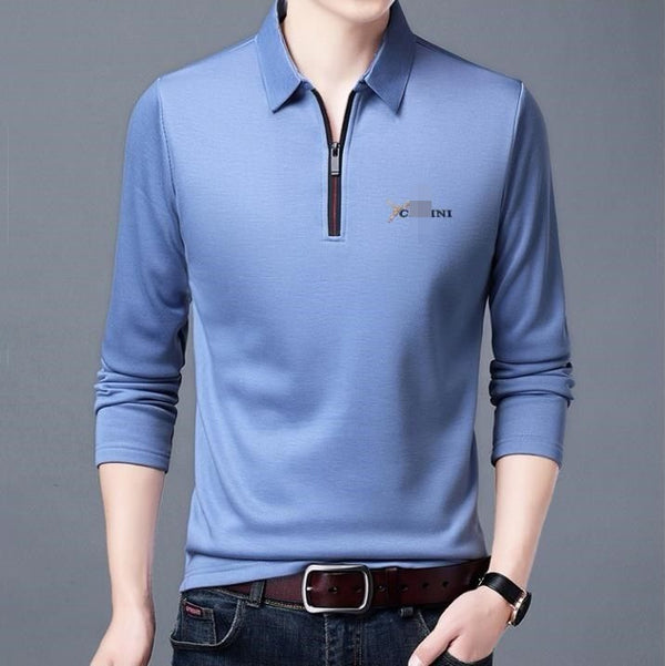 Men Long Sleeve Lapel Half Zip T Shirt