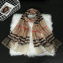 Women Classic Plaid Silk Scarf