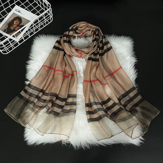 Buy camel Women Classic Plaid Silk Scarf