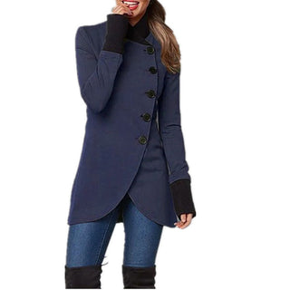 Buy navy-blue Women Single-breasted Long-sleeved Cotton Jacket