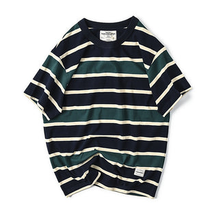 Buy blue-green Men Cotton Round Neck Striped T-Shirt