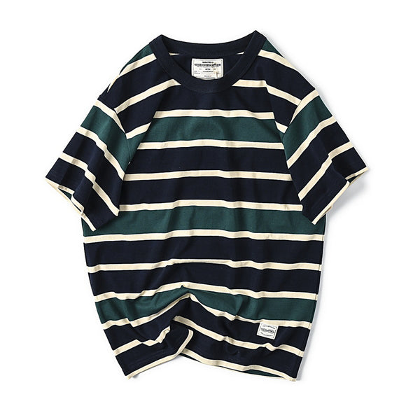 Men Cotton Round Neck Striped T-Shirt