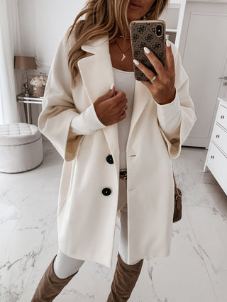 Buy white Loose Lapel Pocket Wool Blazer