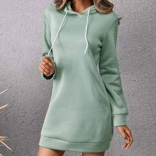 Buy green Loose Casual Solid Color Hoodie Dress