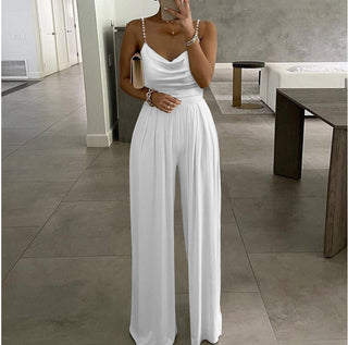 Sleeveless Top Pearl Sling Wide Leg Jumpsuit