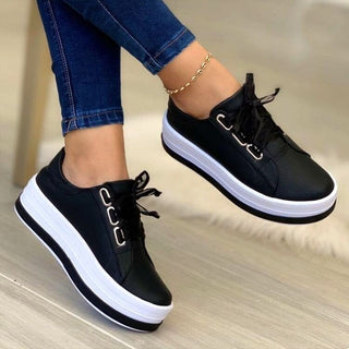 Buy black Ribbon Lace-up Heightened Flats Shoes