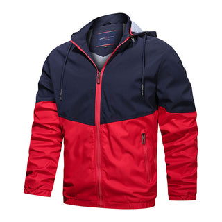 Buy dark-blue Men Hooded Stand Collar Casual Jacket