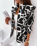 Women Printed Ruffle-Shoulder Jacket