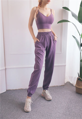 Buy purple High Waist Elasticated Solid Color Sweatpants