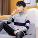 Men High Neck Striped Sweater