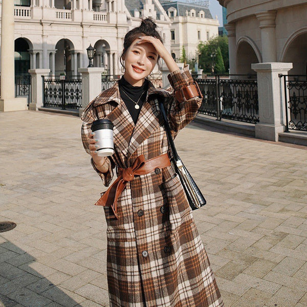 Women Retro Plaid Woolen Coat and Blazer