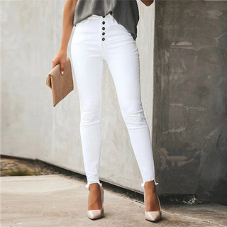 Buy white Women Casual Solid Color Breasted Trousers