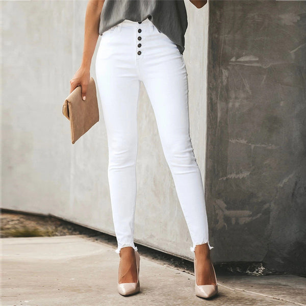 Women Casual Solid Color Breasted Trousers