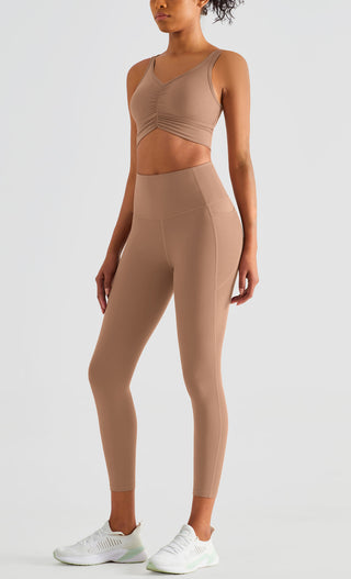 Buy brown Side Pocket High Waist Nylon Leggings