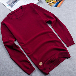 Buy red Men Solid Colored Round Neck Sweater