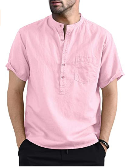 Men's Cotton Linen Solid Color Pocket Shirts