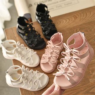 Girls Soft Leather Strapped Bow Shoes