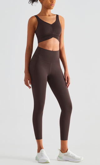 Buy dark-brown Side Pocket High Waist Nylon Leggings