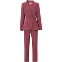 Two Piece V Neck Belted Casual Blazer & Dress Pants