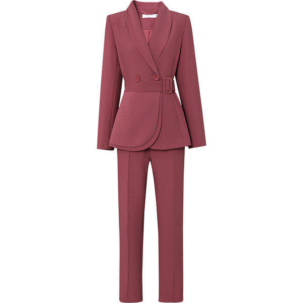 Two Piece V Neck Belted Casual Blazer & Dress Pants