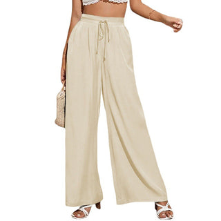 Buy apricot High Waist Elastic Waist Tie Loose Wide Leg Pants